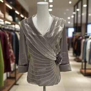 Cachet Metallic Gold Bronze Lavender Wrap Blouse SZ 4 Evening Top Wedding Guest